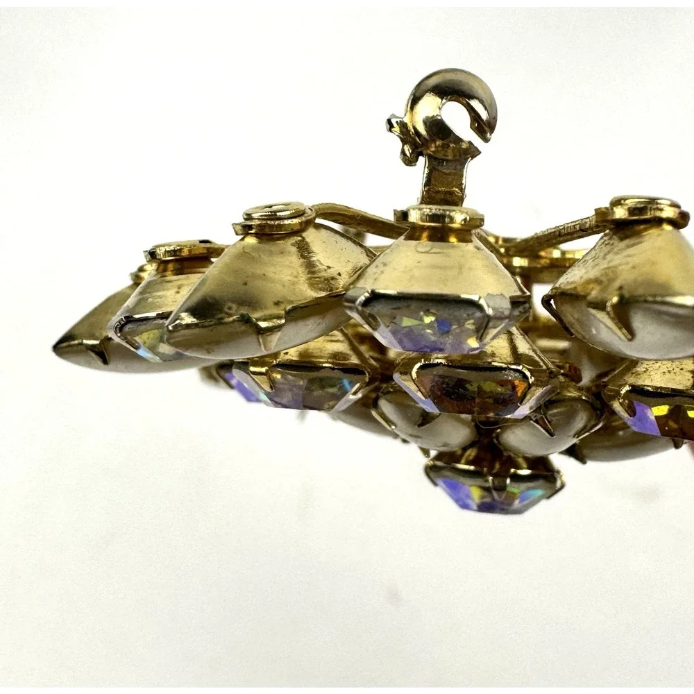VTG Coro Signed Large Snowflake Brooch Pin Aurora Borealis Rhinestones Pearls
